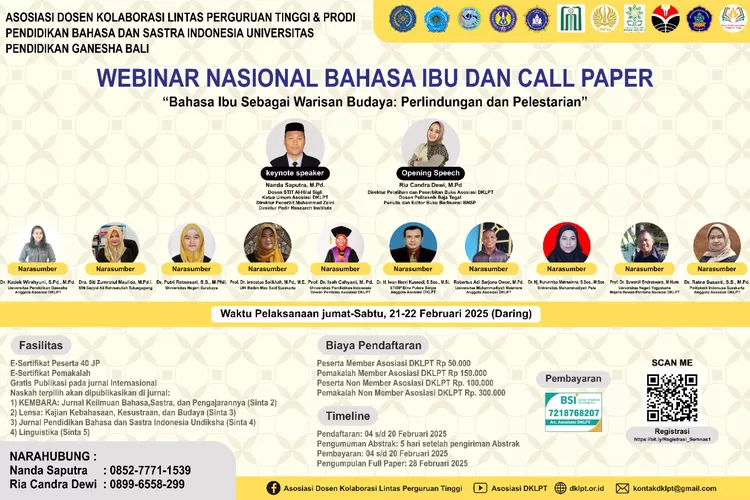 Asosiasi DKLPT dan Prodi Pendidikan Bahasa dan Sastra Indonesia Universitas Pendidikan Ganesha Bali Akan Gelar Webinar Nasional Bahasa Ibu